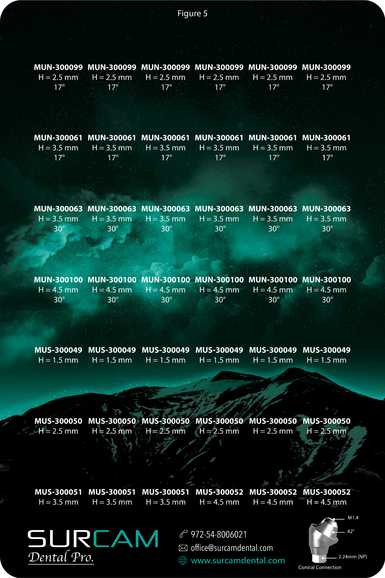 NP platform cone-type Multi-Unit tray (M1.4) with 24 angled, 18 straight abutments