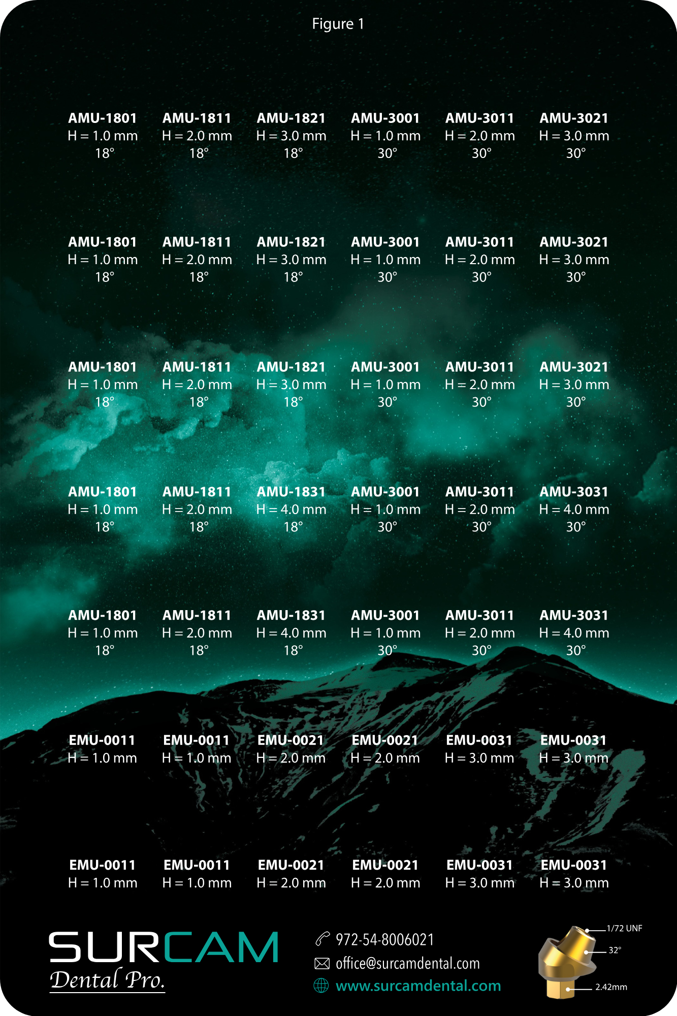Figure 1 MU kit Internal Hex (cone) Multi-Unit tray, UNF 1-72—30 angled, 12 straight, 42 accessories