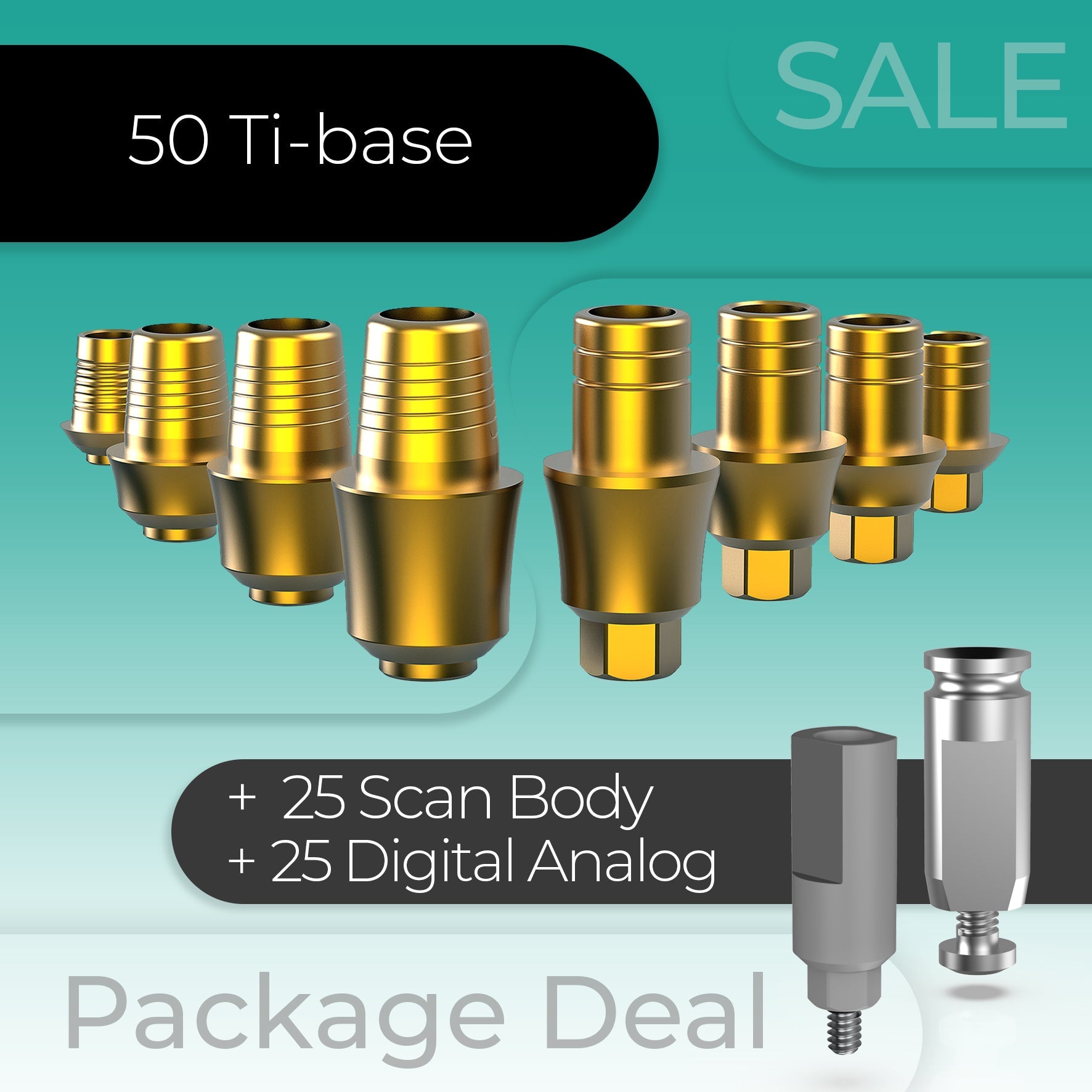 Digital CAD/CAM package with 50 Ti-Bases, 25 digital analogs, 25 scan bodies