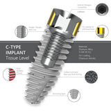 c-type tissue level implant 2.0 mm gold pvd neck internal hex 2.43 features