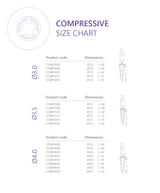 Compressive implant with bendable neck up to 30 degrees size charts