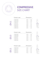 Compressive implant with bendable neck up to 30 degrees size charts 2