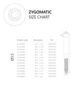 Zygoma-anchored implant with internal hex 2.43 mm and SLA surface Size Chart 3.5